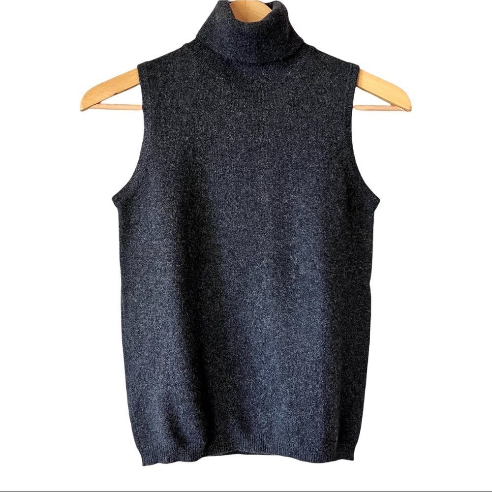 100% Cashmere Banana RepublicSleeveless Black/Dark Gray Turtleneck Sweater Top